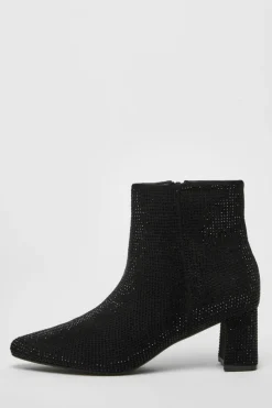 Ankle Boots*Quiz Faux Suede Diamante Ankle Boot Black