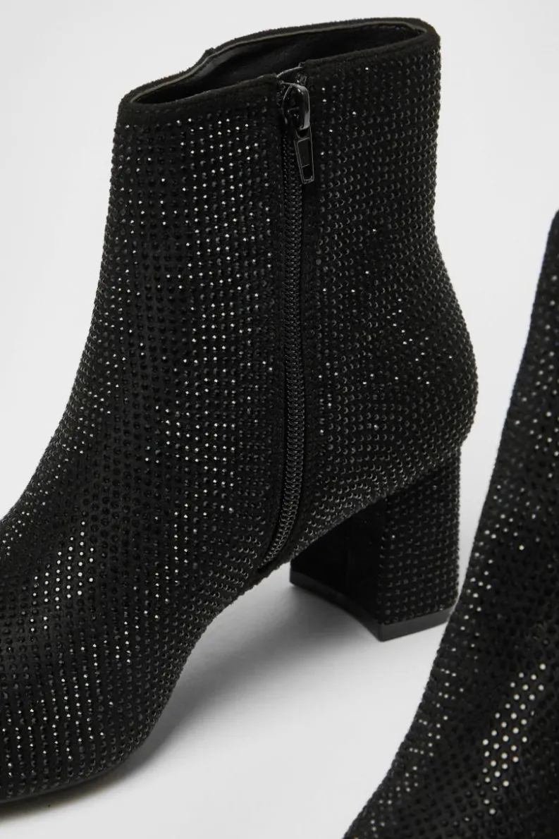 Ankle Boots*Quiz Faux Suede Diamante Ankle Boot Black