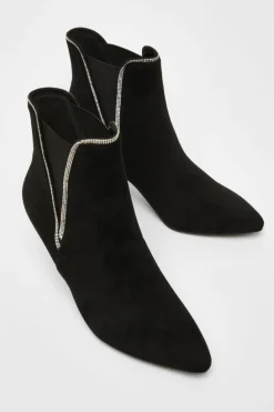 Ankle Boots*Quiz Faux Suede Diamante Ankle Boots Black