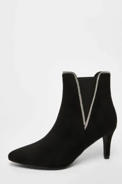 Ankle Boots*Quiz Faux Suede Diamante Ankle Boots Black
