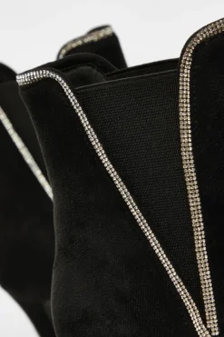 Ankle Boots*Quiz Faux Suede Diamante Ankle Boots Black