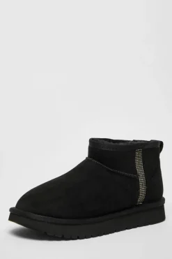 Ankle Boots*Quiz Faux Suede Diamante Ankle Boots Black