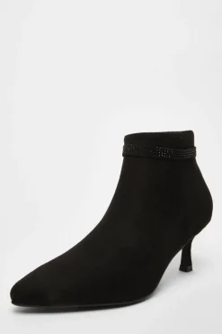Ankle Boots*Quiz Faux Suede Diamante Bow Ankle Boot Black