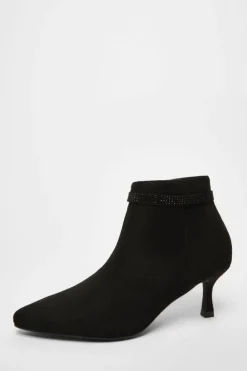 Ankle Boots*Quiz Faux Suede Diamante Bow Ankle Boot Black