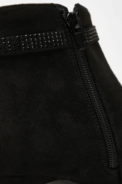 Ankle Boots*Quiz Faux Suede Diamante Bow Ankle Boot Black