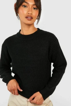Jumpers|Knitwear*boohoo Fisherman Crew Neck Jumper black