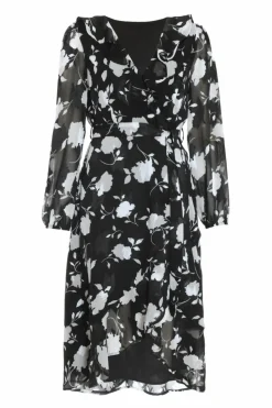 Wrap Dresses|Midi Dresses*Quiz Floral Frill Wrap Midi Dress Black