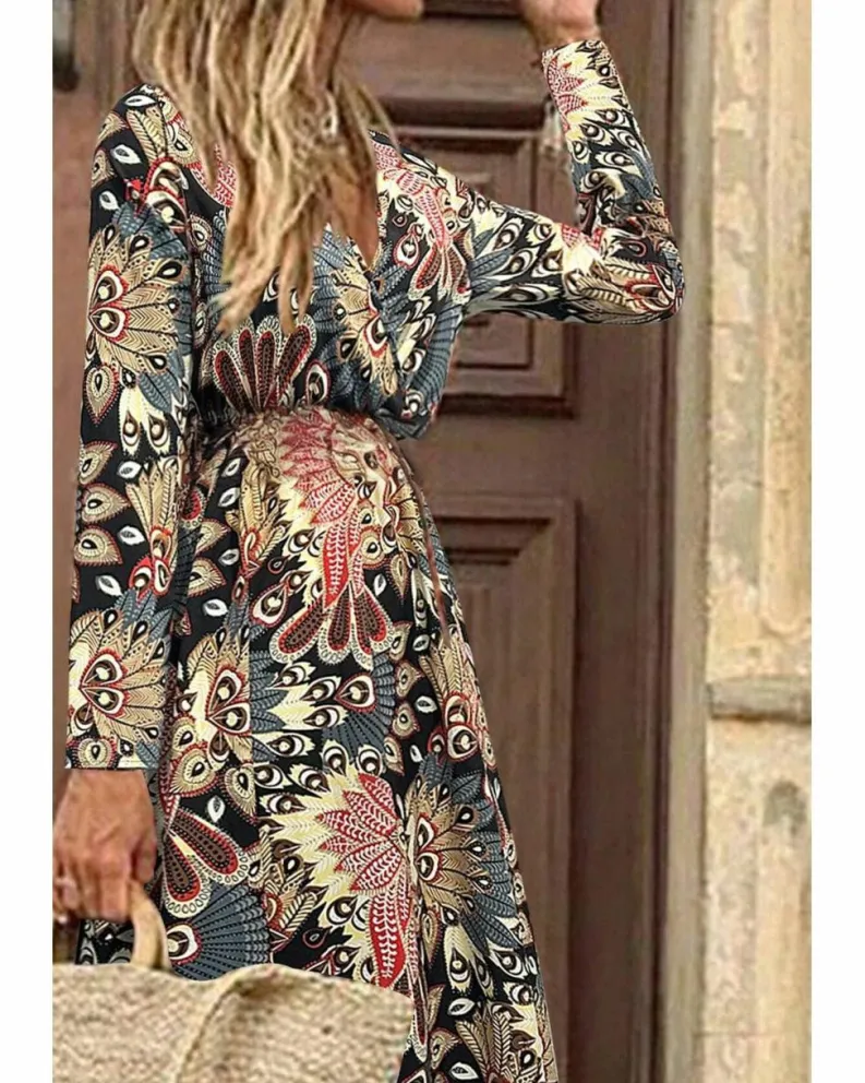 Wrap Dresses*Azura Exchange Floral Print V Neck Wrap High Waist Maxi Dress Black