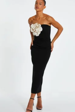 Bodycon Dresses*Quiz Flower Embellished Midaxi Dress Black