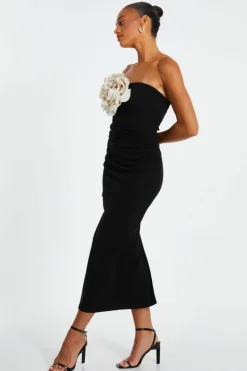 Bodycon Dresses*Quiz Flower Embellished Midaxi Dress Black
