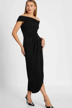 Midi Dresses*Quiz Glitter Bardot Midi Dress Black
