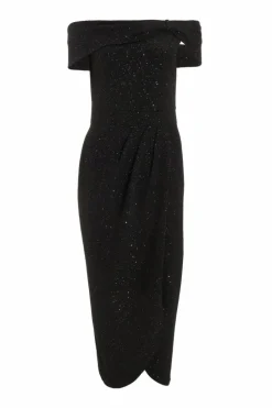 Midi Dresses*Quiz Glitter Bardot Midi Dress Black