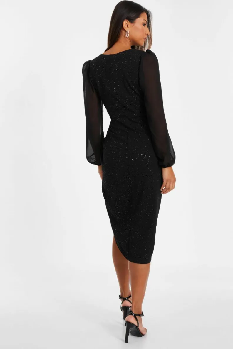 Midi Dresses*Quiz Glitter Midi Dress Black