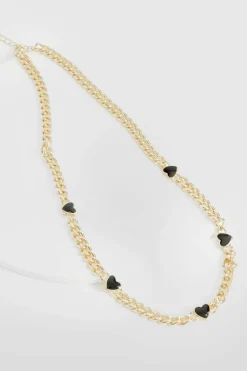 Necklaces*boohoo Black Heart Chain Necklace gold