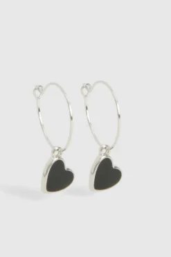 Earrings*boohoo Black Heart Drop Earrings silver