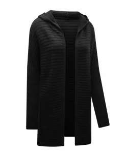 Cardigans*Azura Exchange Horizontal Rib Knitted Open Front Hooded Cardigan Black