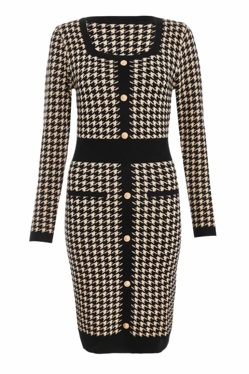 Jumper Dresses|Jumper Dresses*Quiz Knit Dog Tooth Jumper Dress Black