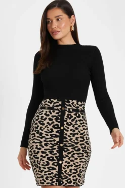 Jumper Dresses|Jumper Dresses*Quiz Knit Leopard Print Jumper Dress Black