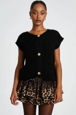 Cardigans*Quiz Knit Sleeveless Cardigan Black