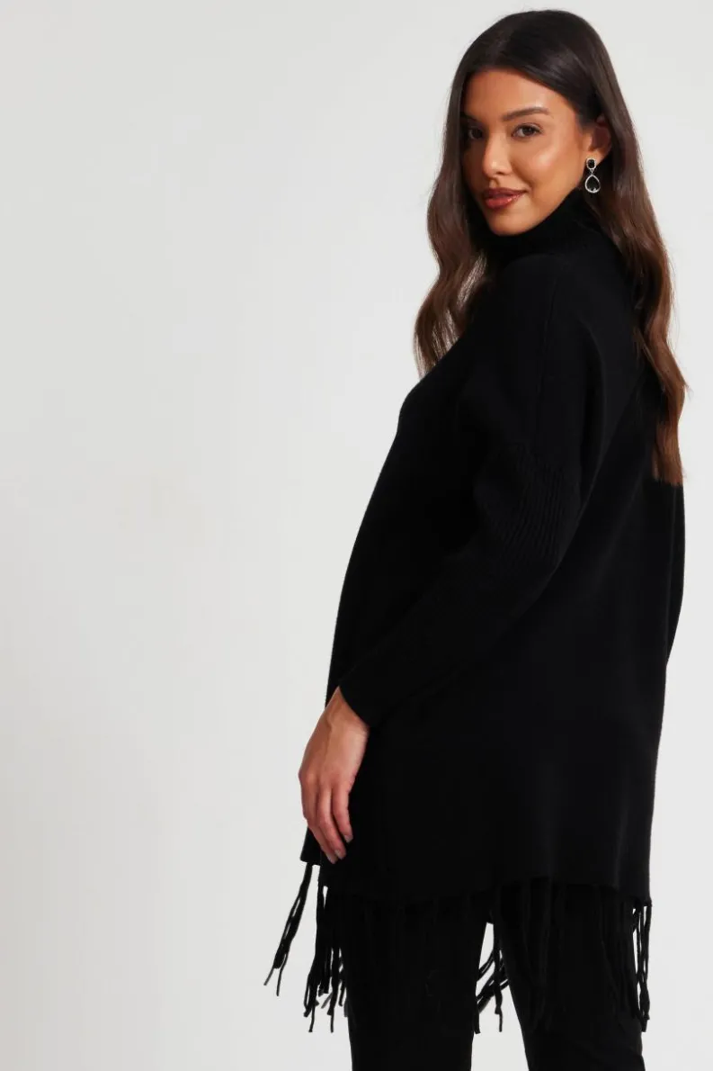 Jumpers*Quiz Knit Tassel Hem Jumper Black