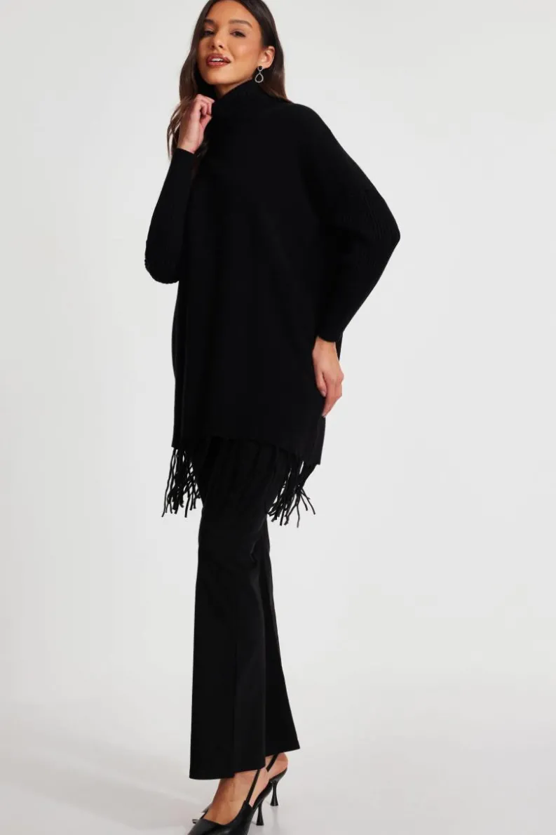 Jumpers*Quiz Knit Tassel Hem Jumper Black