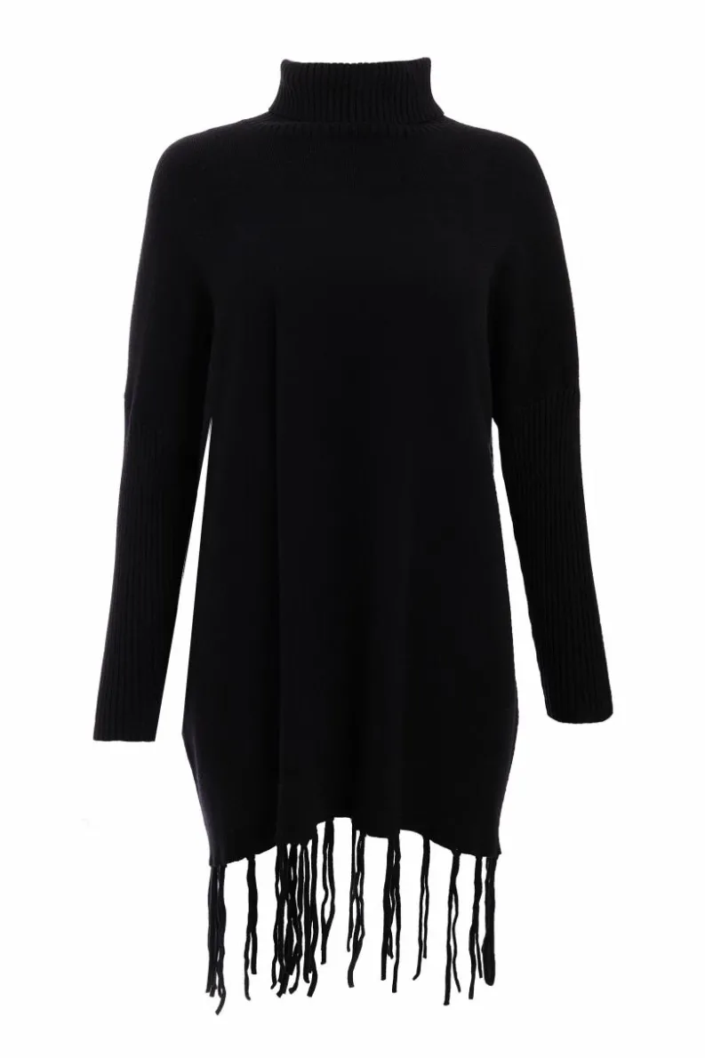 Jumpers*Quiz Knit Tassel Hem Jumper Black