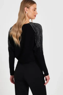 Jumpers*Quiz Knitted Diamante Jumper Black