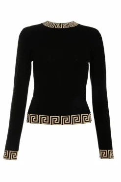 Jumpers*Quiz Knitted Geometric Trim Jumper Black