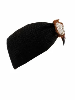 Hair Accessories*SVNX Knitted Headband With Pearl and Gem Flower Black