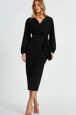 Midi Dresses*Quiz Knot Detail Midi Dress Black