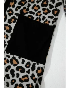 Cardigans*Azura Exchange Leopard Patched Pocket Open Front Cardigan Black
