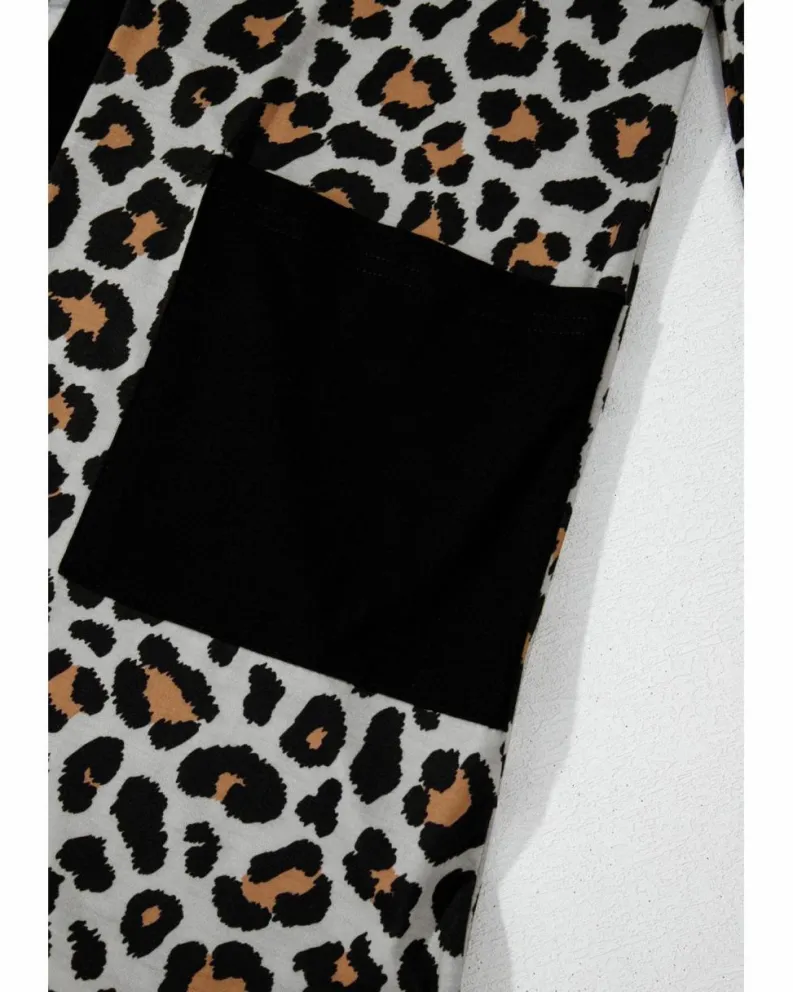 Cardigans*Azura Exchange Leopard Patched Pocket Open Front Cardigan Black