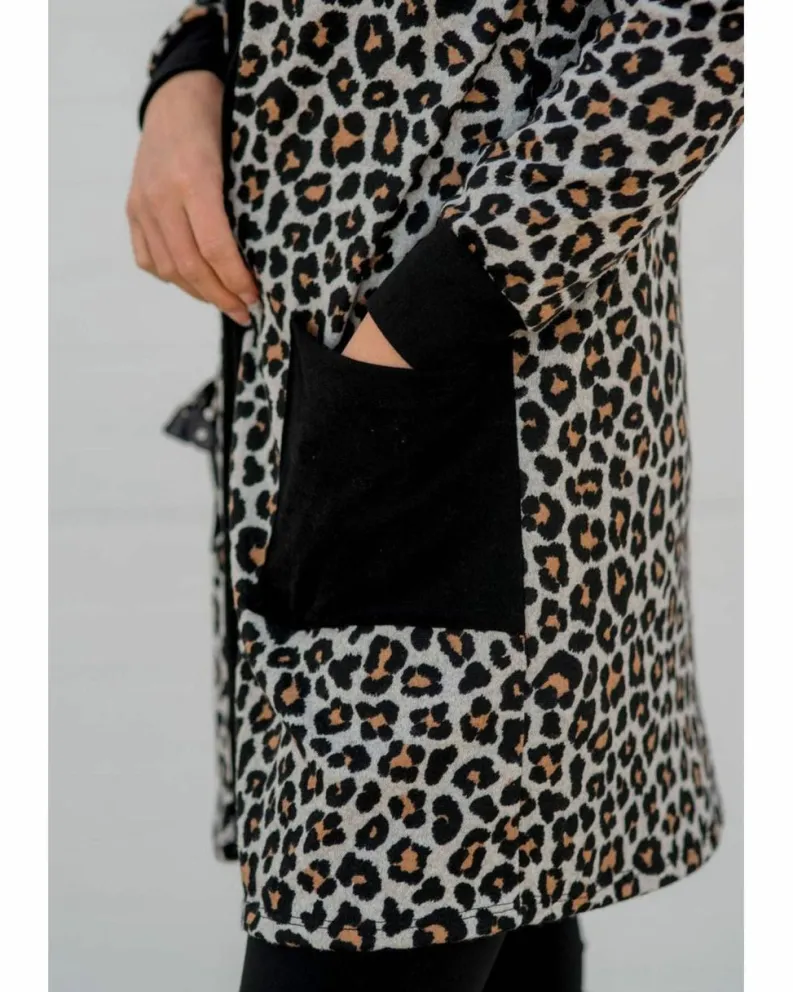 Cardigans*Azura Exchange Leopard Patched Pocket Open Front Cardigan Black