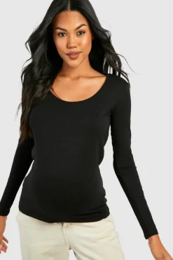 Long Sleeve Tops|Tops*boohoo Maternity Basic Long Sleeve Scoop Neck Top black