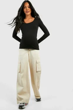 Long Sleeve Tops|Tops*boohoo Maternity Basic Long Sleeve Scoop Neck Top black