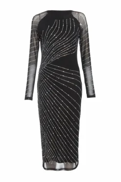 Midi Dresses*Quiz Mesh Embellished Midi Dress Black