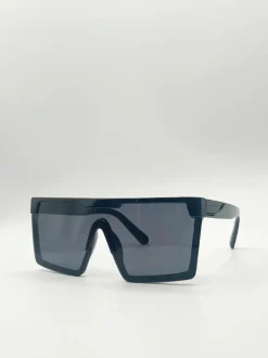 Sunglasses*SVNX Oversized Flat Top Square Frame Sunglasses Black
