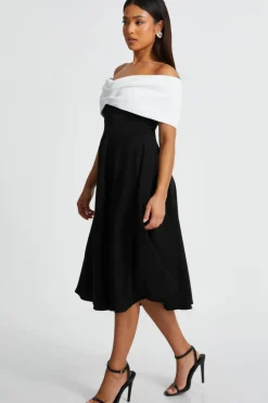 Midi Dresses*Quiz Petite Contrast Bardot Midi Dress Black