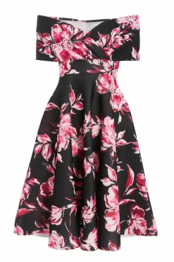 Midi Dresses*Quiz Petite Floral Bardot Skater Midi Dress Black