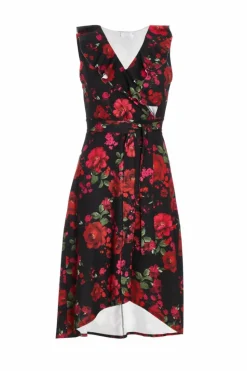 Midi Dresses*Quiz Petite Floral Dip Hem Midi Dress Black