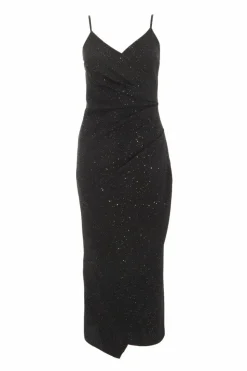 Wrap Dresses*Quiz Petite Glitter Wrap Midaxi Dress Black