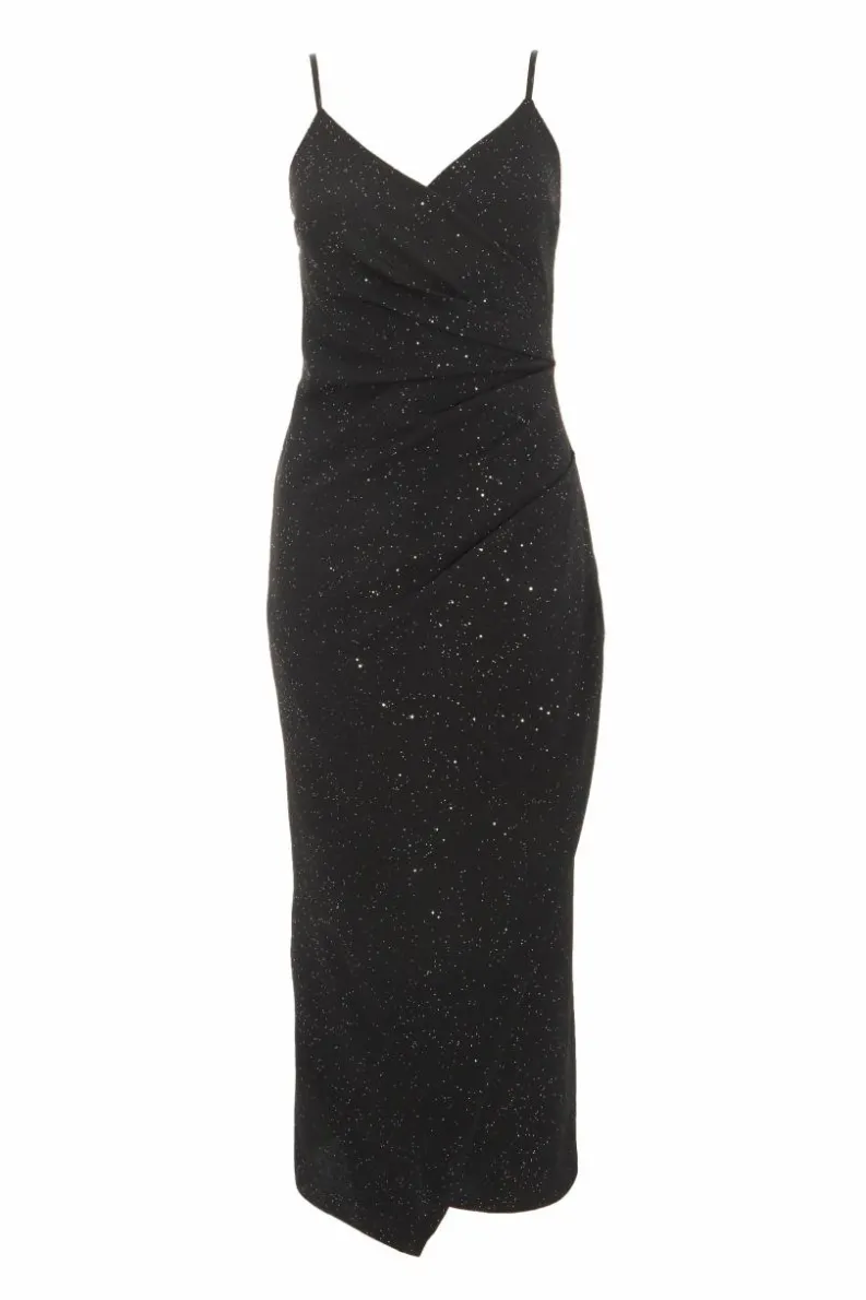 Wrap Dresses*Quiz Petite Glitter Wrap Midaxi Dress Black