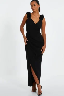 Wrap Dresses*Quiz Petite Ruffle Wrap Maxi Dress Black