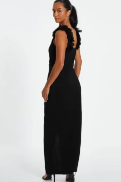Wrap Dresses*Quiz Petite Ruffle Wrap Maxi Dress Black