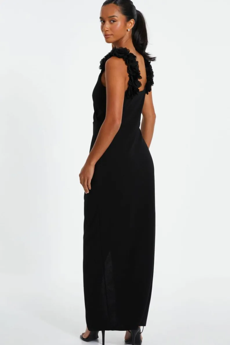 Wrap Dresses*Quiz Petite Ruffle Wrap Maxi Dress Black