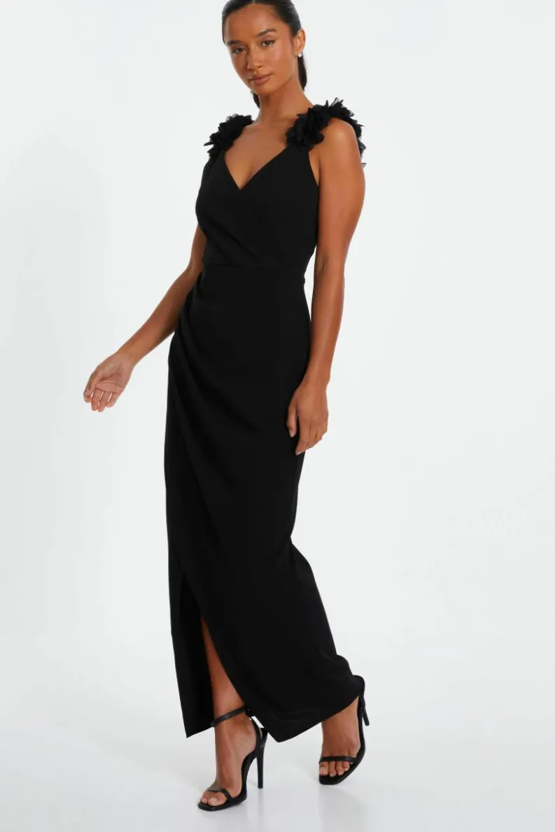 Wrap Dresses*Quiz Petite Ruffle Wrap Maxi Dress Black