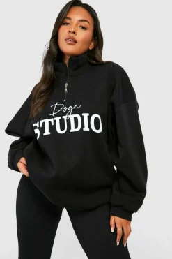 Sweatshirts|Dsgn Studio*boohoo Plus Dsgn Studio Script Half Zip Sweatshirt black