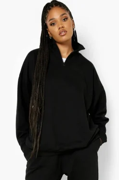 Sweatshirts|Hoodies & Sweatshirts*boohoo Plus Oversized Half Zip Sweatshirt black