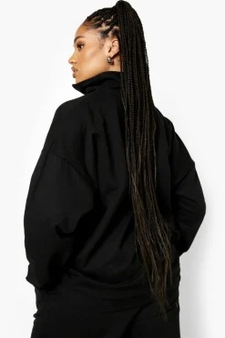 Sweatshirts|Hoodies & Sweatshirts*boohoo Plus Oversized Half Zip Sweatshirt black