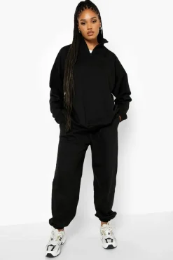 Sweatshirts|Hoodies & Sweatshirts*boohoo Plus Oversized Half Zip Sweatshirt black